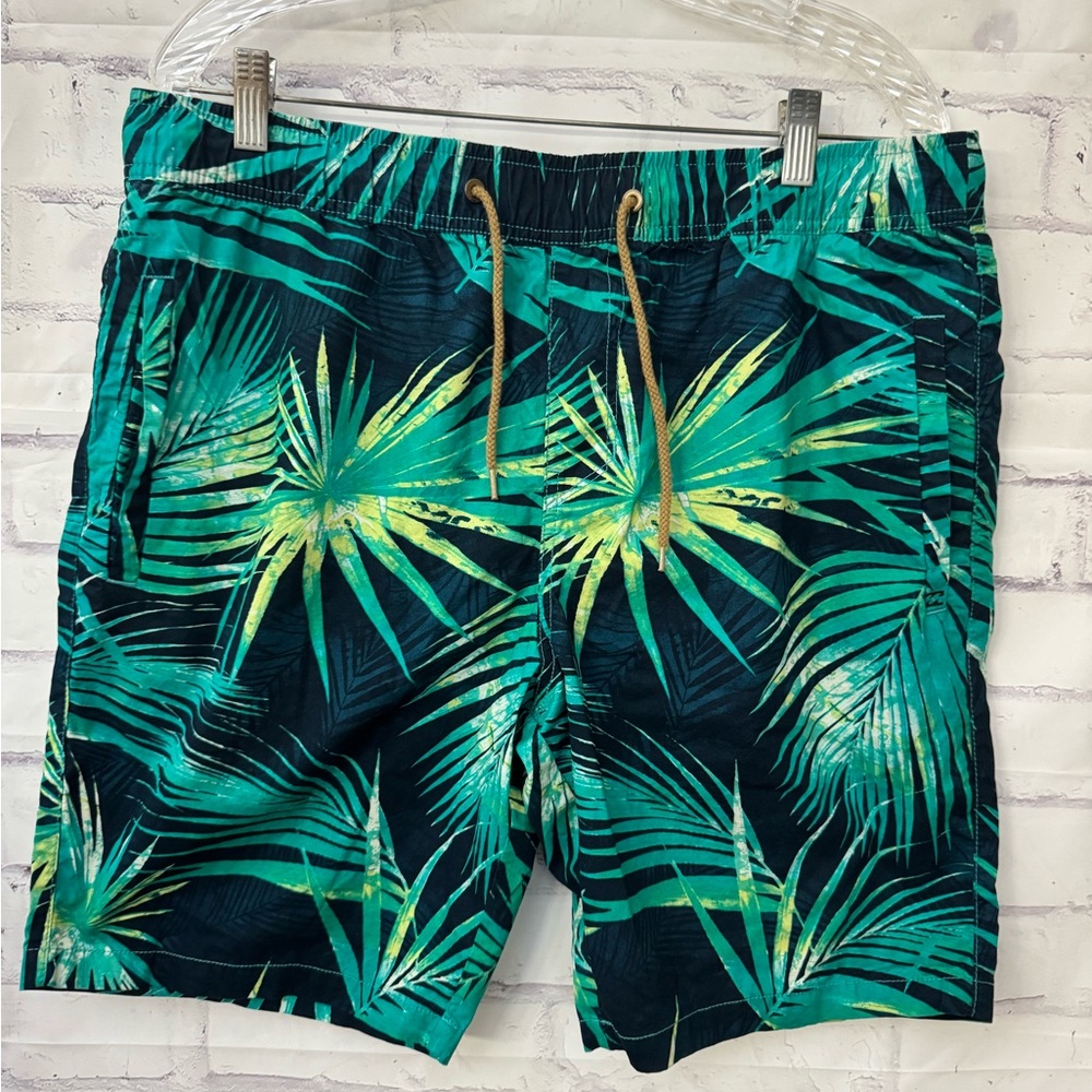 Billabong Size Large Green Blue Palm Leaves Trunks‎ Swimsuit Tropical